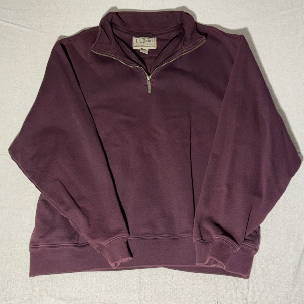 LL Bean Mens Quarter Zip Sweatshirt Burgundy Large 0KC41 Mock Neck Pullover